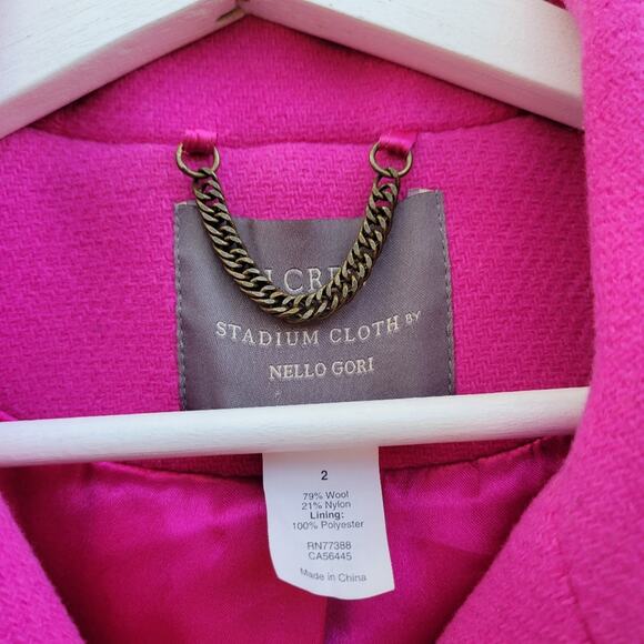 J. Crew majesty pea coat in hot pink stadium cloth blogger favorite size 2 - Picture 9 of 11